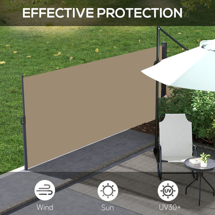 Outsunny Retractable Side Awning, Outdoor Privacy Screen, 400x180cm, Khaki