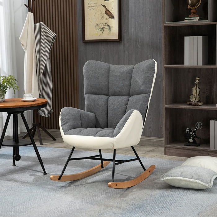 Premium HOMCOM Rocking Chair - Nursery, Upholstered, Grey/Cream - High Quality, Comfortable Design