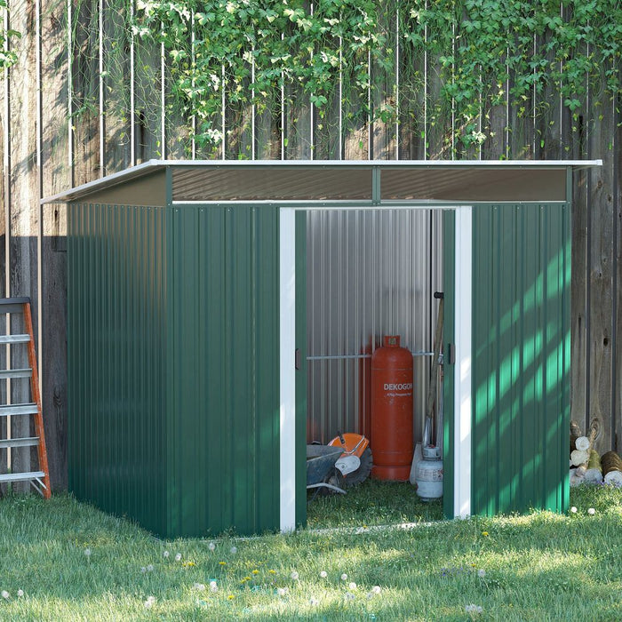 Outsunny Metal Garden Shed - Spacious & Protective Storage - 260x194x200cm Green