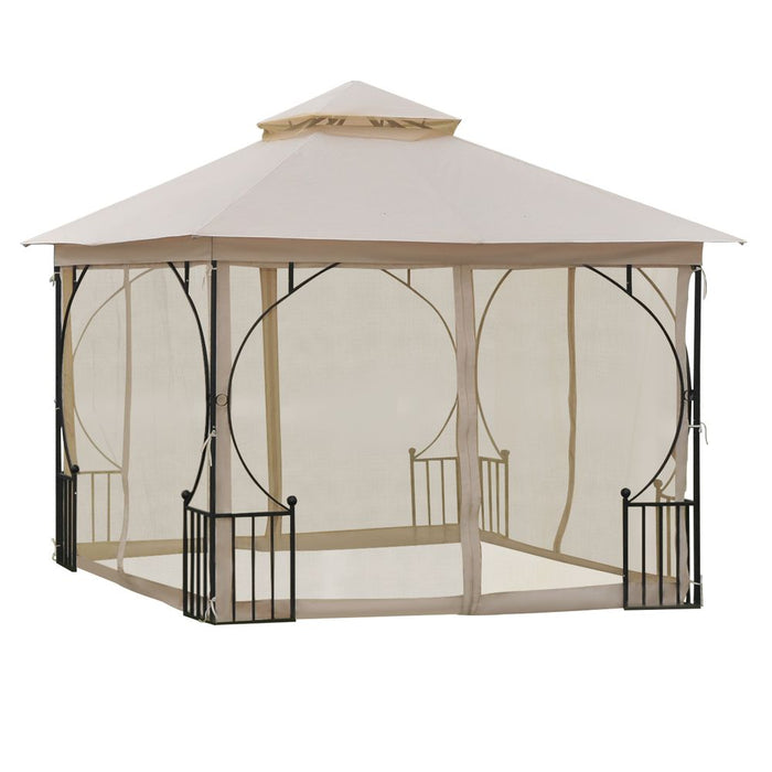 Outsunny Metal Gazebo Beige - Waterproof & UV Resistant - 3m x 3m - With Sides