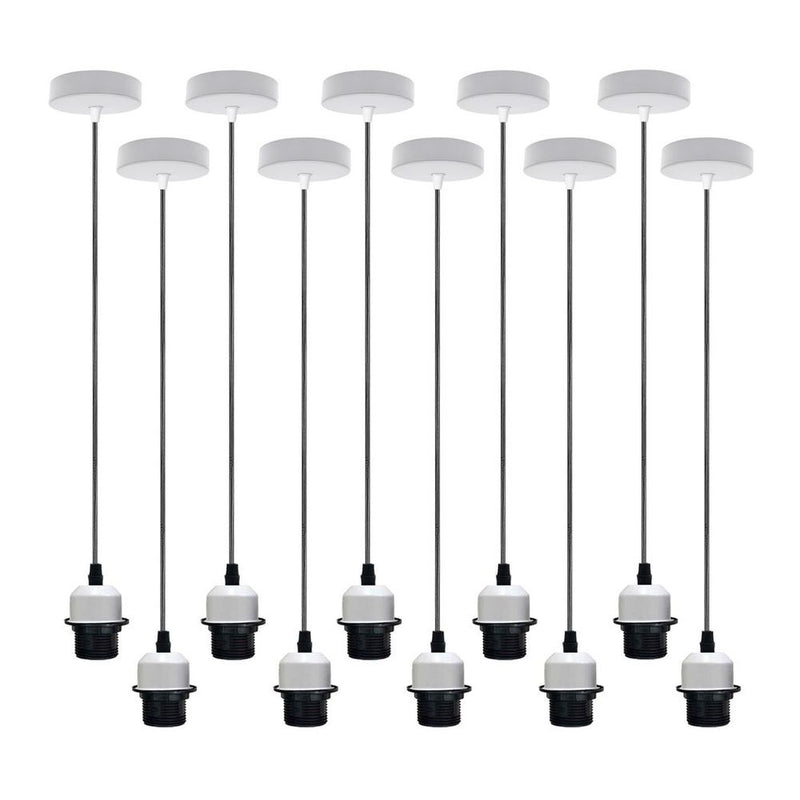 10 Pack Industrial White Pendant Light, Lampshade Addable E27 Lamp Holder Light,