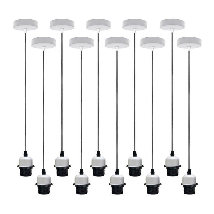 10 Pack Industrial White Pendant Light, Lampshade Addable E27 Lamp Holder Light,