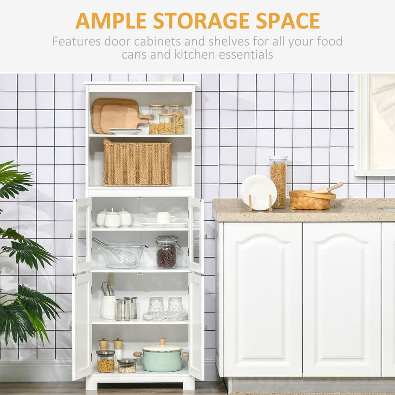 HOMCOM Kitchen Storage Cabinet w/ Adjustable Shelves, Glass Doors, White