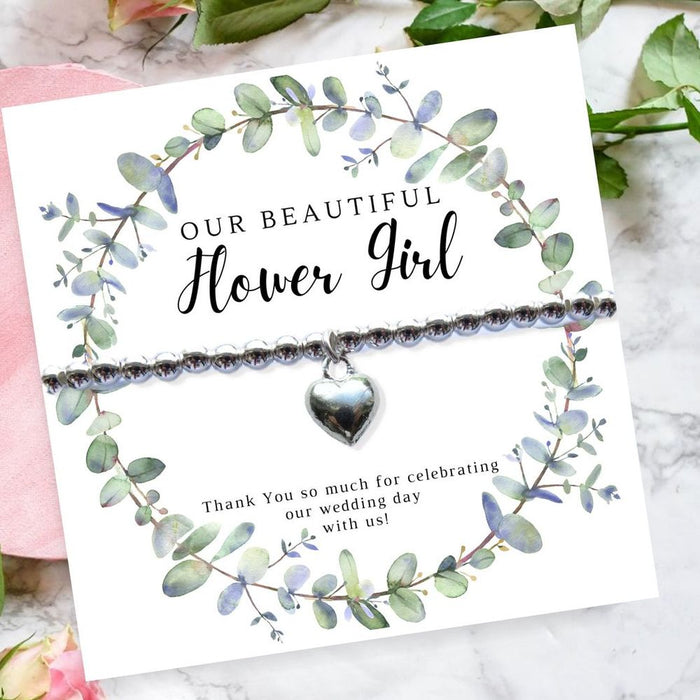 Flower Girl Heart Bracelet & Eucalyptus Thank You Card