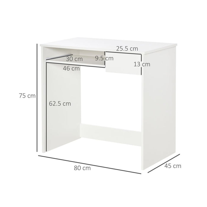 Space-Saving White Computer Table w/ Keyboard Tray - High-Quality & Versatile - Perfect for Study, Office or Bedroom