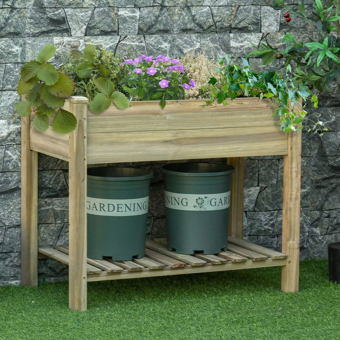 Premium Wooden Elevated Garden Bed with Legs and Storage Shelf