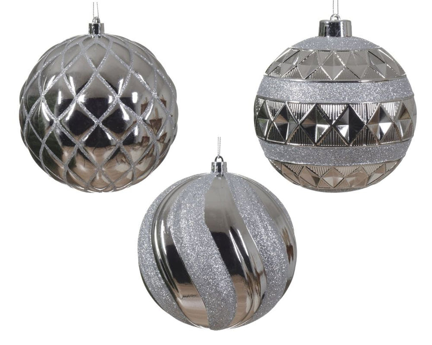 Shatterproof Moulded Bauble Assorted Design Silver 12cm - Christmas