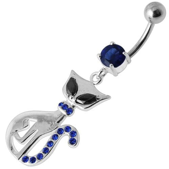 Jeweled Cat Dangling Belly Bar