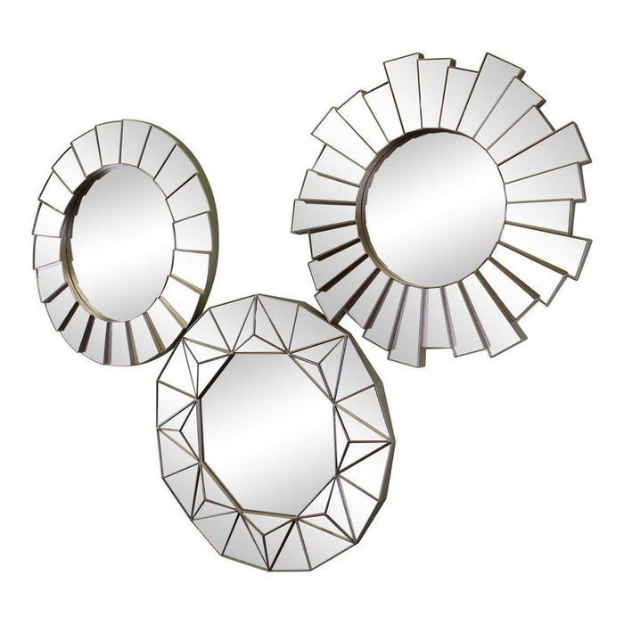 3 Geometric Style Mirrors: Glass, Silver Frame, Hang Individually or as Set. Measurements: 2 x 39 x 39cm. SKU: MI0903