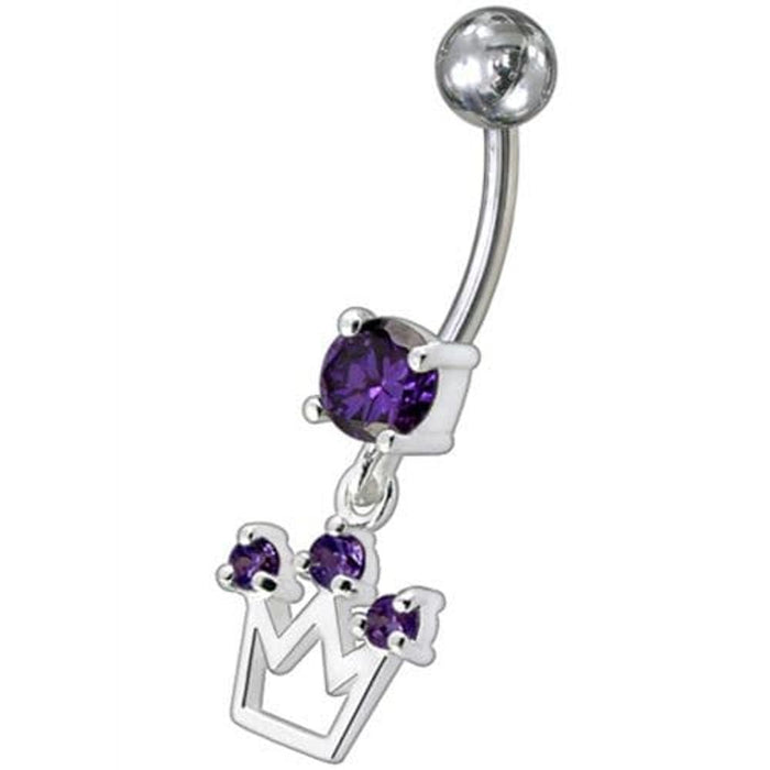 Fancy Silver Crown Jeweled Dangling Belly Ring