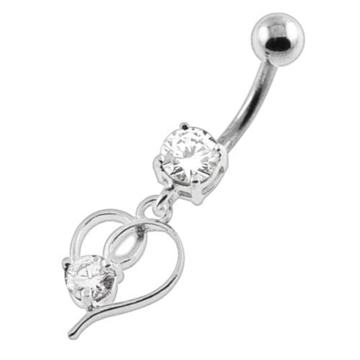 Round Gem in a Heart Navel Belly Button Piercing