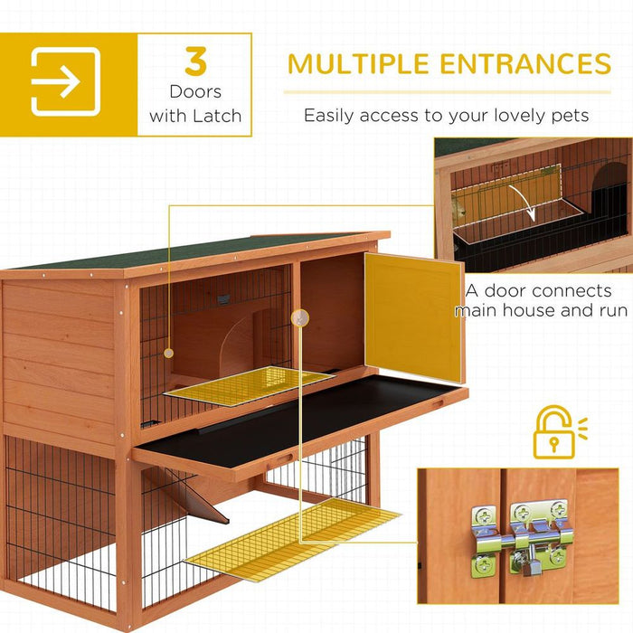 PawHut Wood Rabbit Hutch, Outdoor, 1-2 Rabbits - Orange