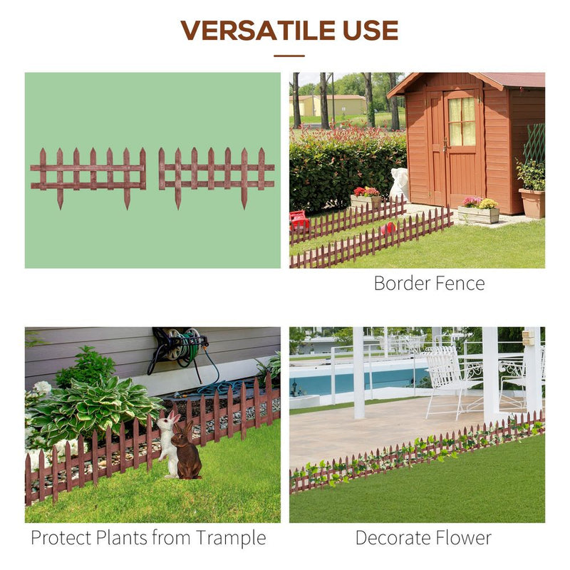 Outsunny 12-Pack Wooden Garden Border Fence - Decorative Picket Style - Brown
