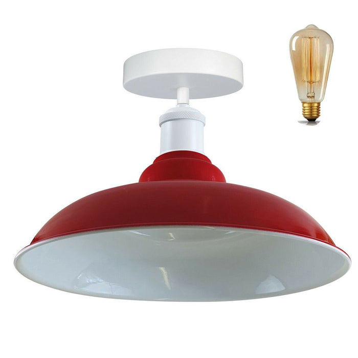 Industrial Style Ceiling Light - Metal Flush Mount Bowl Shade - Indoor Lighting - High Quality - Multiple Colors - E27 Bulb Compatible