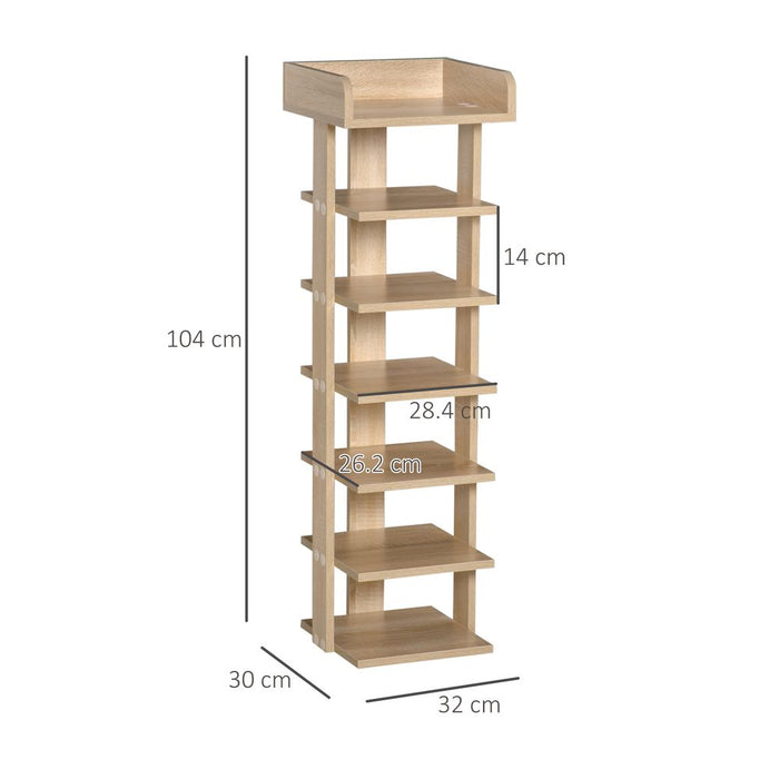 HOMCOM 7 Tier Shoe Rack Organizer Storage Shelf Wooden Display Cabinet for Entryway Living Room Bedroom Oak