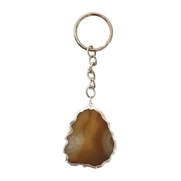 Natural Agate Slice Keychain - Unique Design & Vibrant Colors.