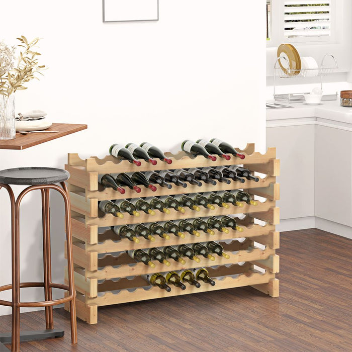 Wooden 72 Bottle 6 Tier Shelf Storage Holder Standing Wood Cellar Wine Rack