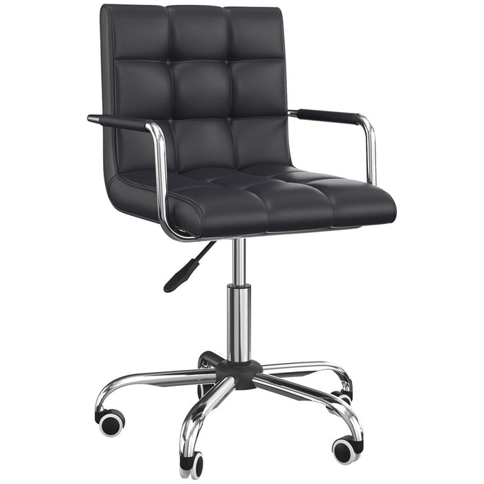 Stylish Faux Leather Swivel Office Chair w/ Arm & Wheel - Black