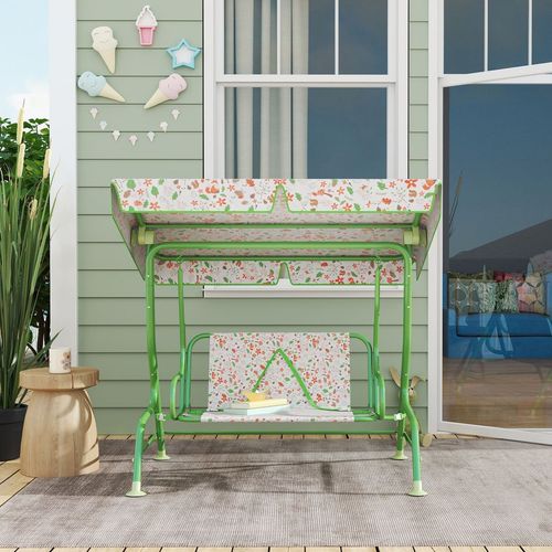 AIYAPLAY Kids Garden Swing Chair, Swing Seat with Adjustable Canopy, Green