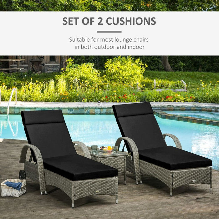 Set of 2 Lounger Cushions Deep Seat Patio Cushions with Ties Black