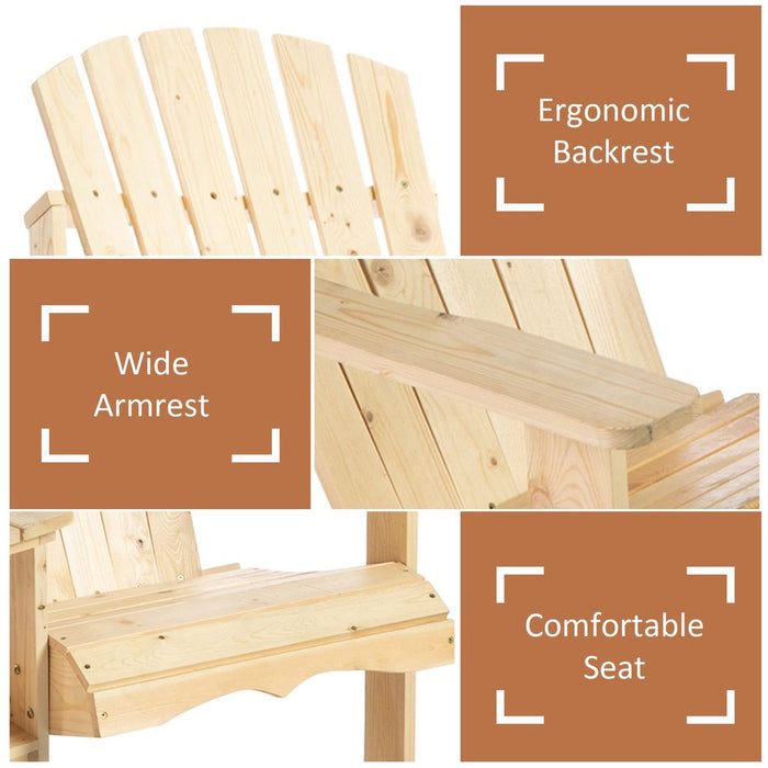 Wooden Double Adirondack Chairs Loveseat & Center Table & Umbrella Hole, Natural