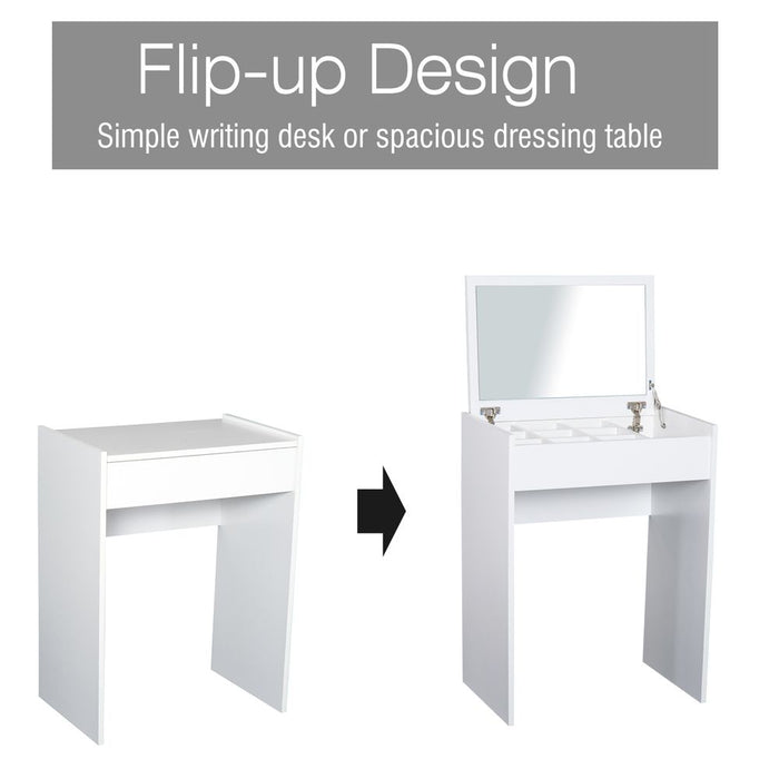 Dressing Table Set Padded Stool Flip-up Mirror Multi-purpose - White