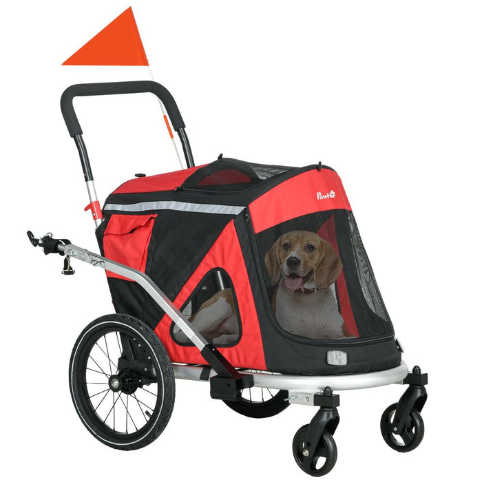 Premium PawHut 2-in-1 Dog Bike Trailer & Stroller - Foldable & Safe - For Medium Dogs - Red