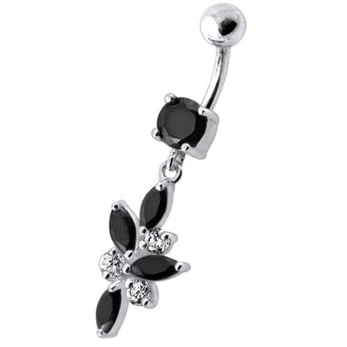 Fancy Dangling 925 Sterling Silver Jeweled Navel Ring Body Jewelry