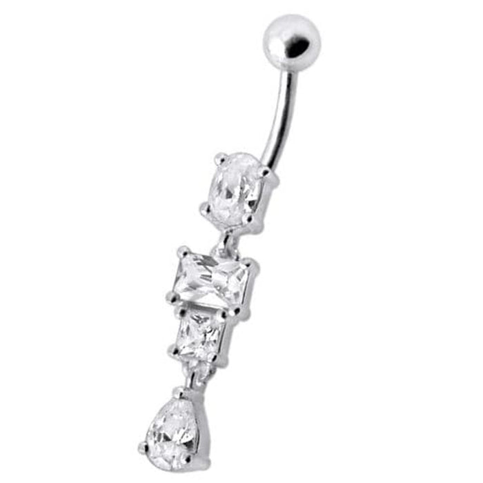 Fancy Studded Dangling Body Jewelry Curved Belly Ring