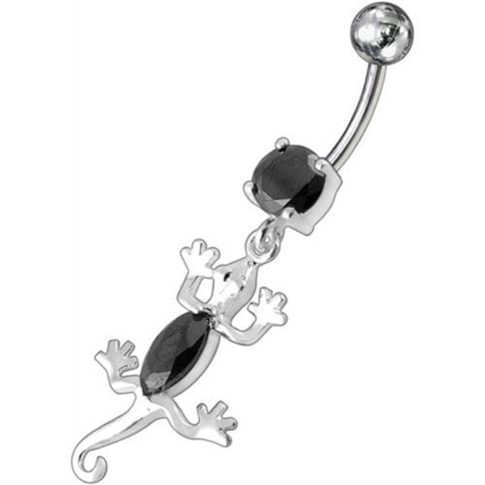 Fancy Jeweled Lizard Dangling Curved Bar Belly Ring Body Jewelry