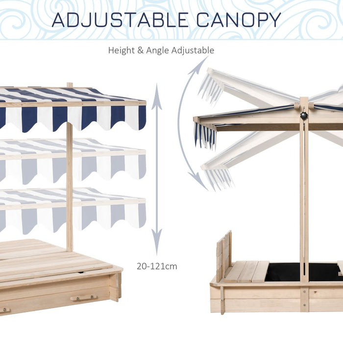 Premium Kids Wooden Sandpit: Adjustable Canopy, 2 Benches, Wood Frame - Perfect Outdoor Playset