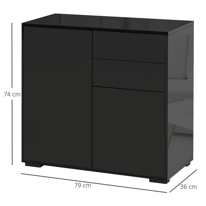 High-quality Glossy and Matte Side Cabinet with 2 Door & 2 Drawer - Perfect for Home Office - Black