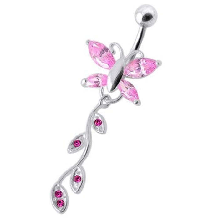 Butterfly Silver Dangling Belly Ring With SS Banana Bar