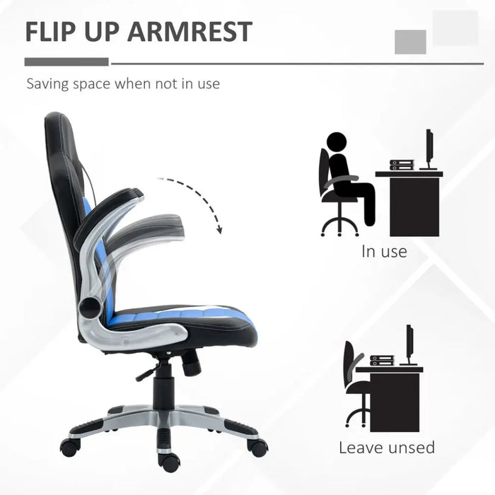 Racing Gaming Chair Height Adjustable Swivel Chair with Flip Up Armrests, Blue