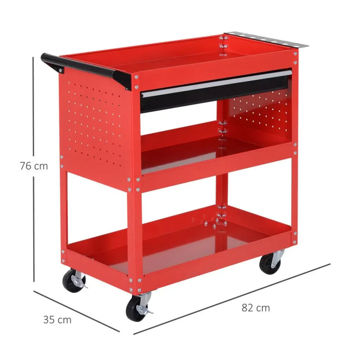 3-tier Tool Trolley Cart Roller Cabinet Storage Box Lockable Casters Red