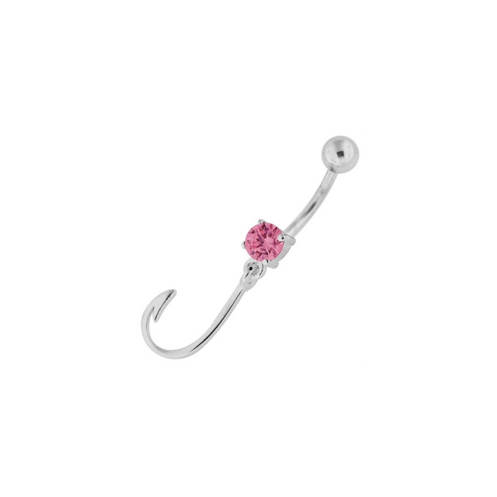 Sterling Silver Jeweled J Signed Navel Belly Button Bar