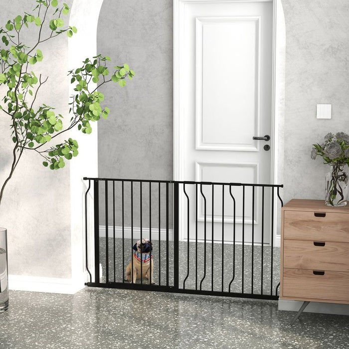 Premium Expandable Pet Safety Gate with Door - Pressure Fit, 75-145cm Width, Black