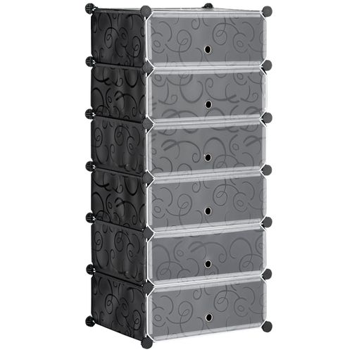 HOMCOM 6 Tier Shoe Rack Plastic Storage Cabinet Modular Shoe Tower Black