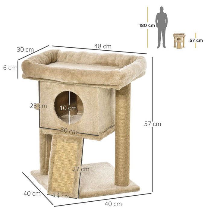 PawHut Cat Tree Tower for Indoor Cats Cat Scratching Post Climbing Activity Centre w/Jute Scratching Pad, Toy Ball, Cat House - Brown