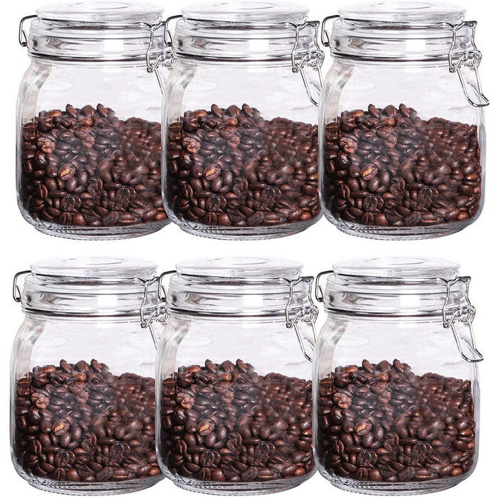 1L Glass Storage Jars with Clip Top Lid - Set of 6 | M&W