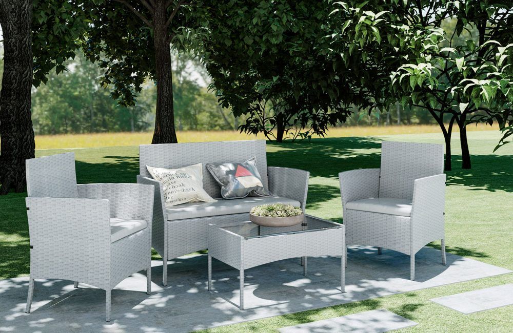 Premium 4-Piece Rattan Garden Furniture Set: Armchairs, Sofa, Table. All-Weather, UV Resistant. High Quality. Assembly Required.