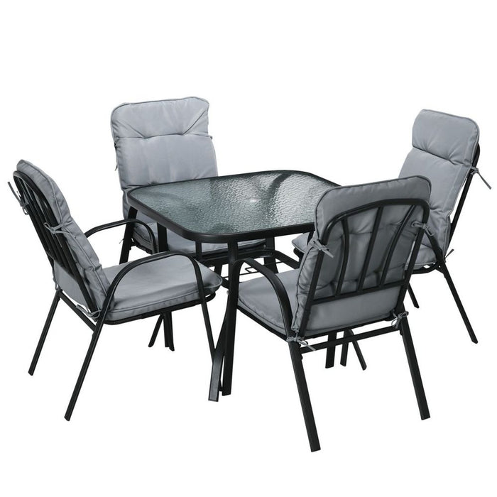 Outsunny Garden Dining Set: Glass Table, Umbrella Hole, Texteline Seats