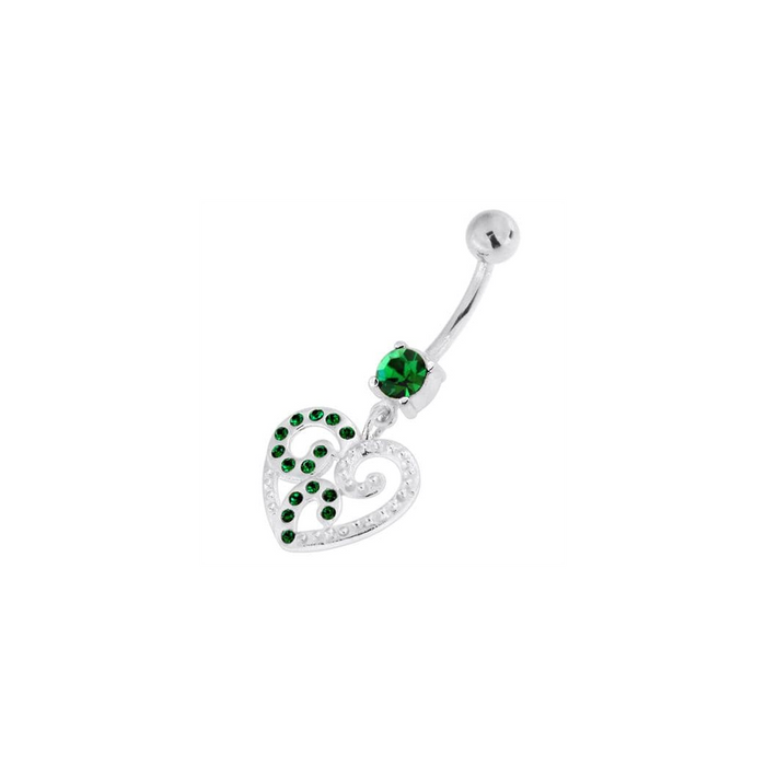 Jeweled Floral Heart 925 Sterling Silver Navel Belly Piercing