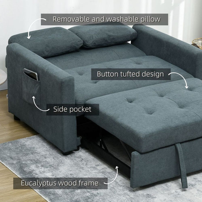 HOMCOM 2 Seater Sofa Bed Convertible Bed Settee with Cushions, Pockets, Grey