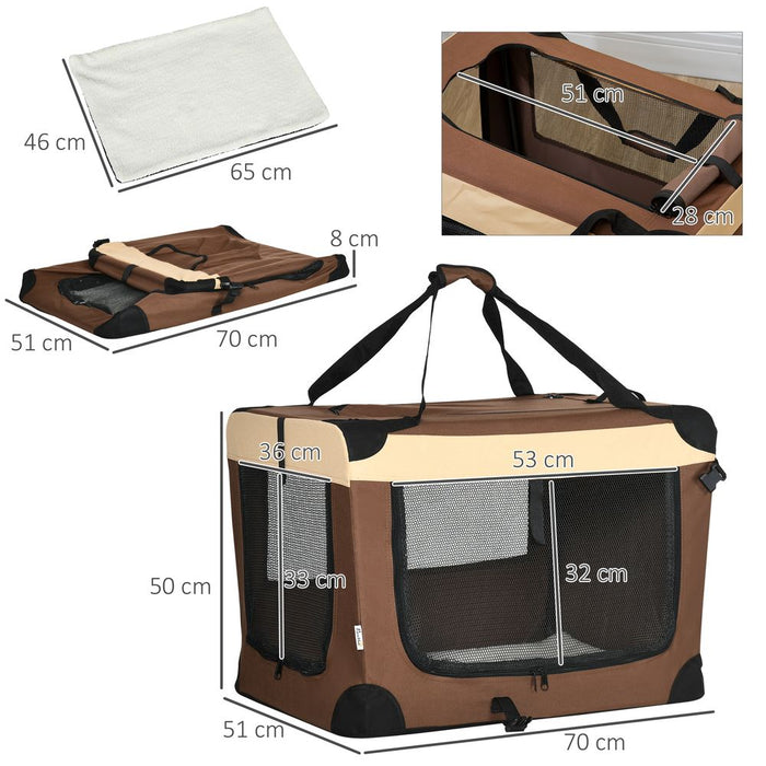 70cm Foldable Pet Carrier w/ Cushion for Mini Dogs and Cats - Brown Pawhut