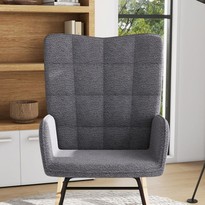 HOMCOM Wingback Rocking Chair - Steel Frame & Wooden Base - Grey