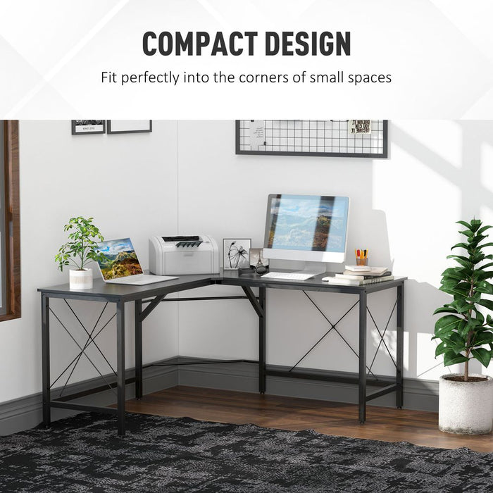 Black Corner L-Shape Desk - Home Office Gaming PC Workstation - Space-Saving Design - 3 Worktops - Steel Frame - Water Resistant - Adjustable Feet