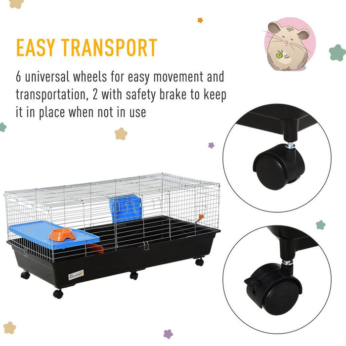 PawHut 119cm Small Animal Cage for Rabbit Ferret Guinea Pig w/ Food Dish Black