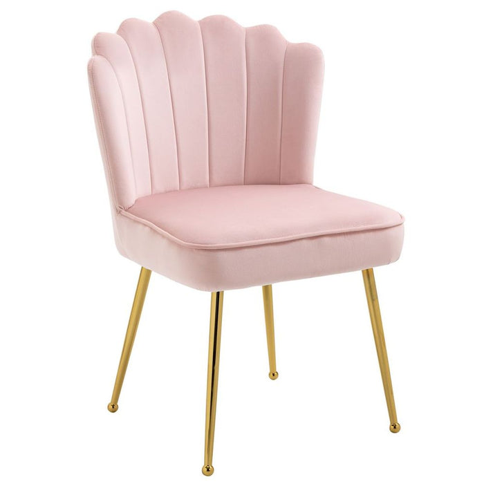 Velvet-Feel Shell Luxe Accent Chair Home Bedroom Lounge with Metal Legs Pink