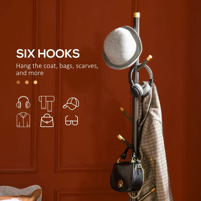 Freestanding Coat Rack Stand Industrial Coat Hanger with 6 Hooks for Hallway